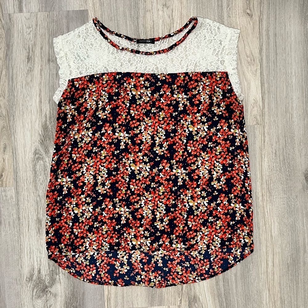 Papermoon Stitch Fix Floral Satin Lace Lightweight Cap Sleeve Top Shirt Size M